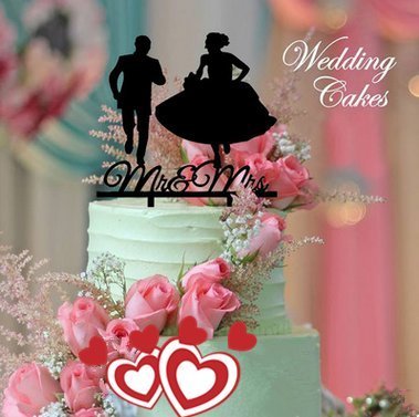 Mr & Mrs Bride and Groom Silhouette Wedding Cake Topper Pick COVERED WITH A PROTECTIVE LAYER WHICH SHOULD BE TORN... N13