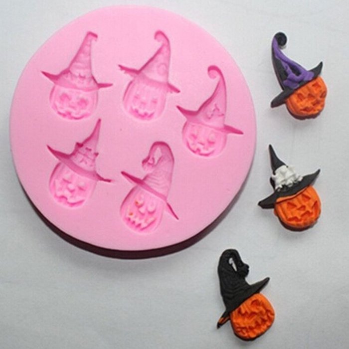 Beautymei Halloween Pumpkins with Hat Mini Silicone Mold Pink N3