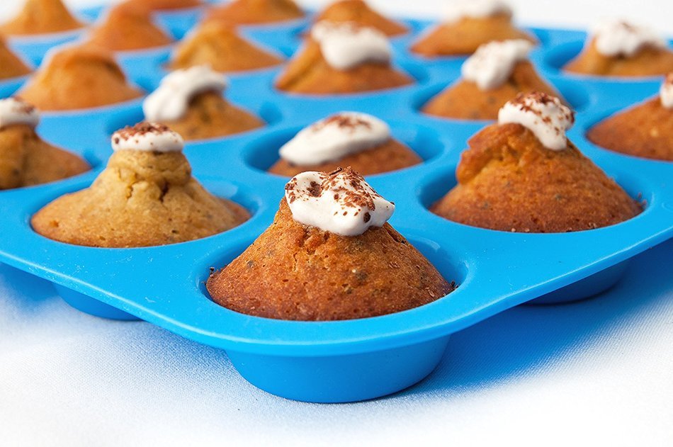 Silicone Mini Muffin & Cupcake Pan - 24 Cups Pink Mold & Baking Tray- Reusable, Non-Stick Bakeware - Heat Resistant... N11