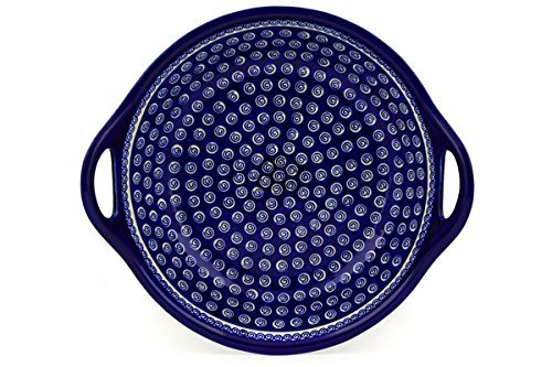 Polish Pottery Bowl with Handles 16-inch Cobalt Swirl N4