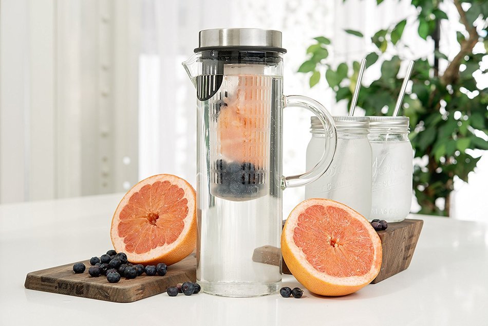 Glass Water Pitcher With Lid & Infuser Rod | Borosilicate Glass Carafe W/ Up To 50Oz/1500ml Capacity | Stainless... N3