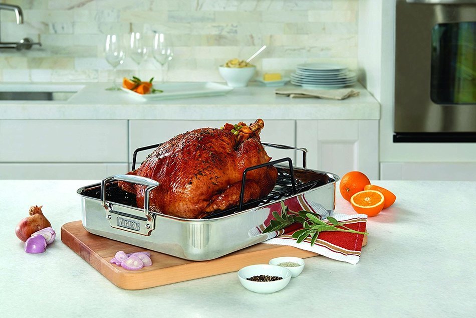 Viking Culinary 3-Ply Stainless Steel Roasting Pan and Non-Stick Rack, 16 Inch by 13 Inch N10