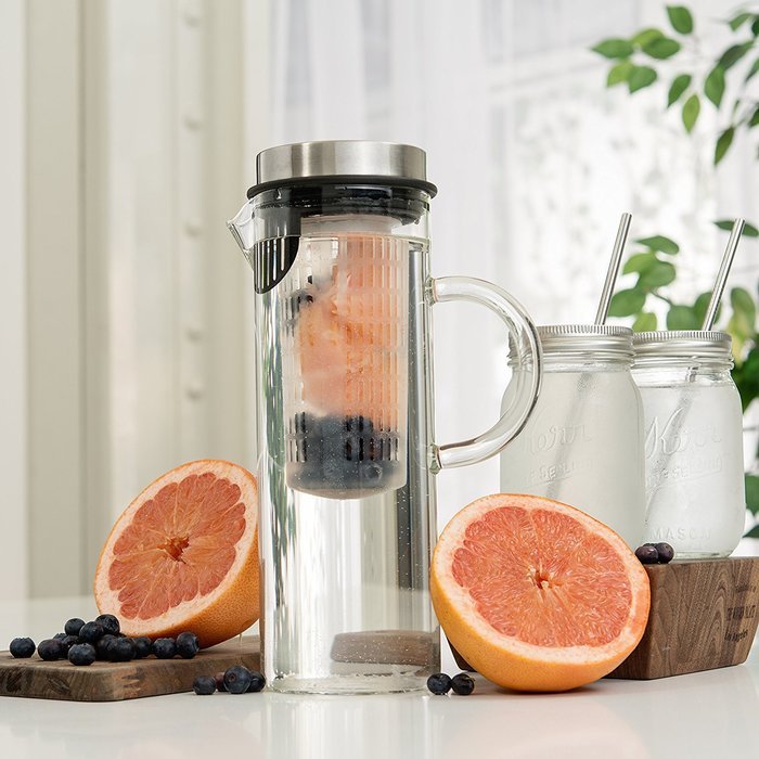 Glass Water Pitcher With Lid & Infuser Rod | Borosilicate Glass Carafe W/ Up To 50Oz/1500ml Capacity | Stainless... N4
