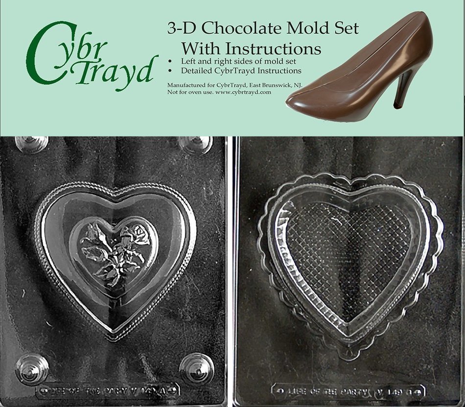 Cybrtrayd V149AB Chocolate Candy Mold, Includes 3D Chocolate Molds Instructions and 2-Mold Kit, Pretty Heart Pour...