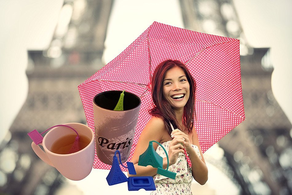 Springtime in Paris Tea Infuser set of Four - 2 Eifell towers and 2 umbrellas - 4 different colors in each pack... N5
