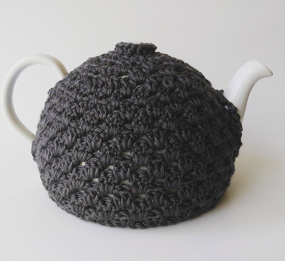 Crochet Tea Pot Cozy Charcoal Grey N3