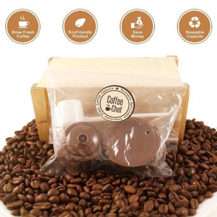 Coffee Chef (TM ) 2Pcs Refillable Nescafe Dolce Gusto Capsule With 1Pcs Spoon | Reusable and Compatible with Mini... N5