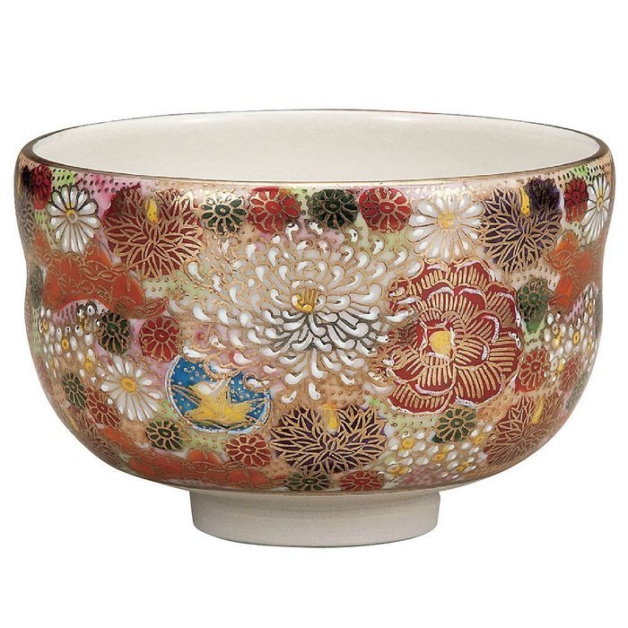 Japanese Matcha Bowl Gold Flower (Hanatume) Kutani Yaki(ware)