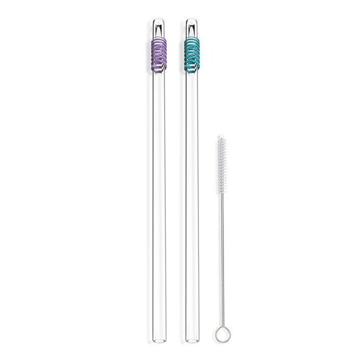 Hummingbird Glass Straws with Cleaning Brush (2 Pack), 8" x 9.5mm, Blue N29