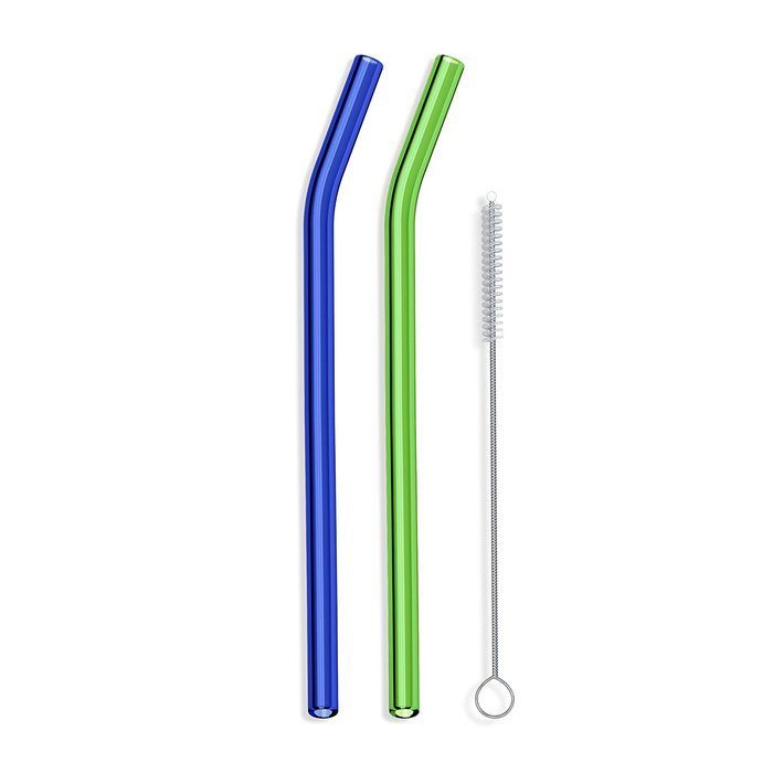Hummingbird Glass Straws with Cleaning Brush (2 Pack), 8" x 9.5mm, Blue N31