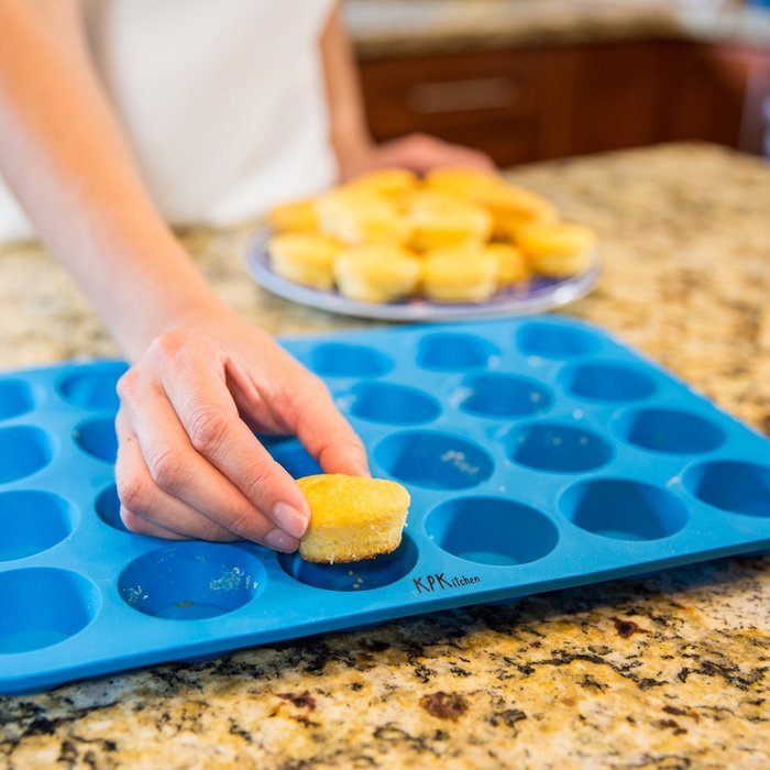 Bessmate Silicone Muffin Pan -12 Cups Blue Mold & Baking Tray- Reusable, Non-Stick Bakeware For Cupcakes and Cakes... N10