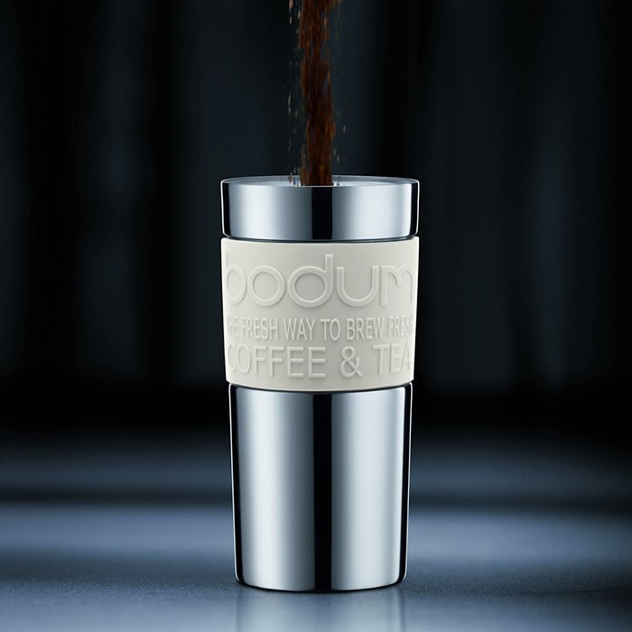 Bodum Coffee Travel Press With Extra Lid Stainless Steel - Black - 0.35 L, 12 Oz N3