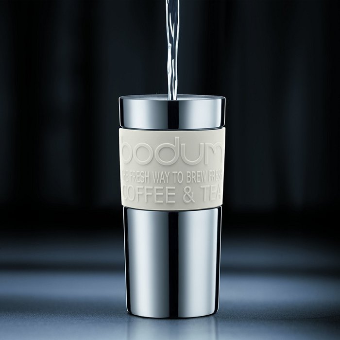 Bodum Coffee Travel Press With Extra Lid Stainless Steel - Black - 0.35 L, 12 Oz N4