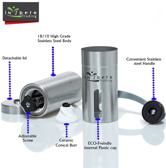 Manual Coffee Grinder, Premium Stainless Steel, Acrylic Glass, Ceramic Burr Grinder, Durable Coffee & Spice Mill... N3