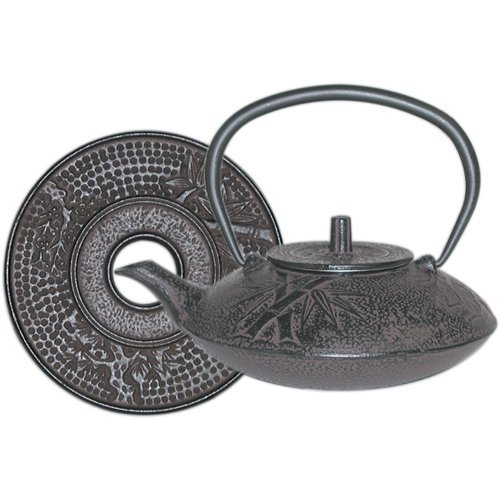 Brown Cast Iron Teapot with Trivet, 40 oz Capacity