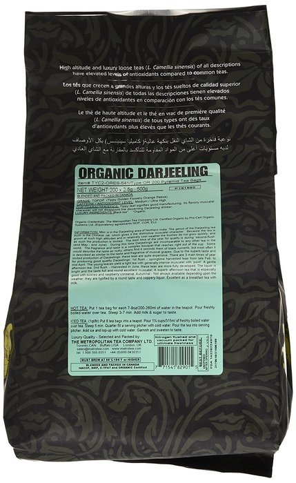 Metropolitan Tea 200 Count Pyramid Shaped Teabags, Darjeeling Estate N4
