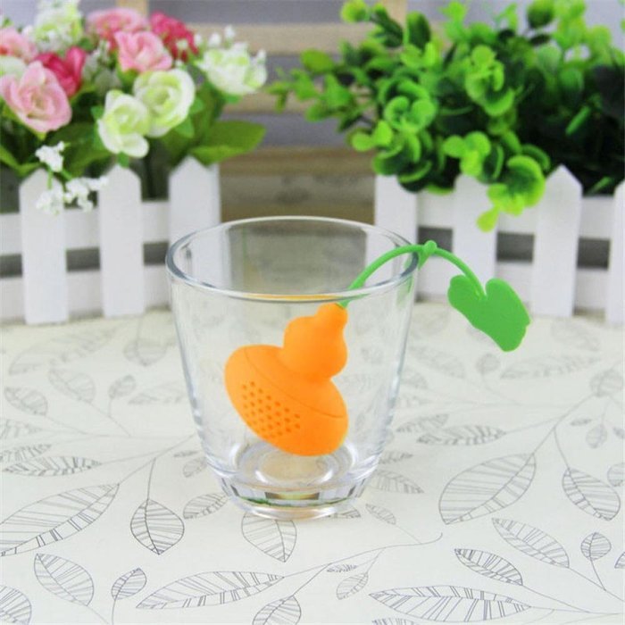 GOOTRADES Silicone Cucurbit Strainer Herbal Spice Infuser Teacup Tea Filter Diffuser (pack of 2) (Orange) N3