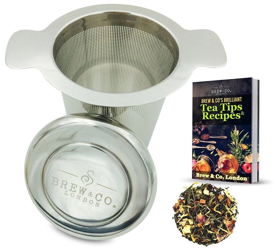 Premium Loose Tea Infuser - Extra Fine Mesh Stainless Steel Strainer - Multi Cup Filter with Coaster Drip Tray... N4