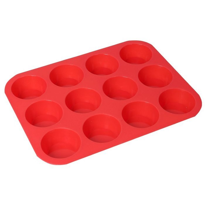 Plataplus Silicone Muffin Pan 12 Cup Nonstick Cupcake Baking Mold BPA Free, Red N6