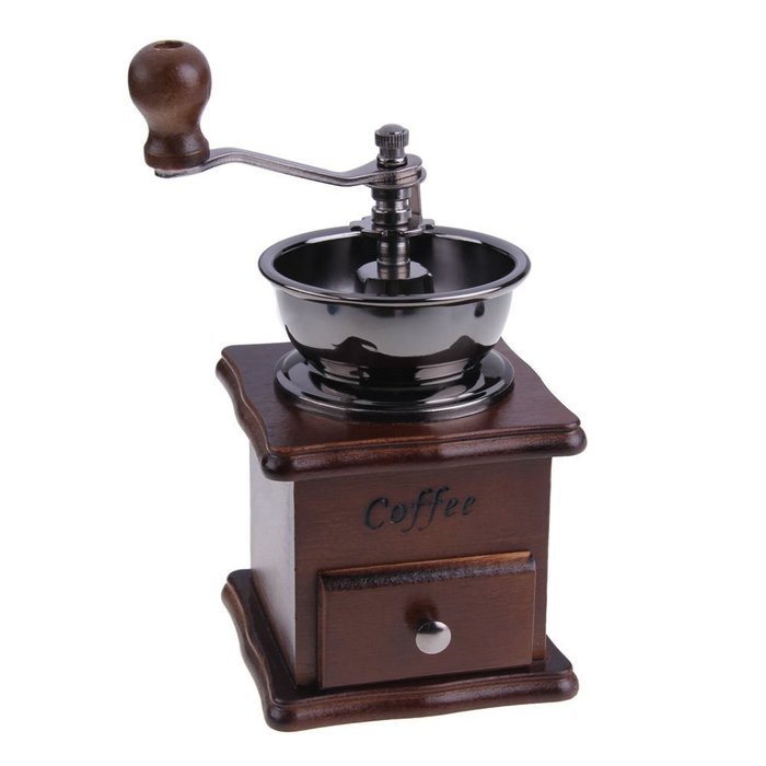 New Wooden Stand Bowl Mill Manual Coffee Bean Grinder Kitchen Hand Grinding Tool N3