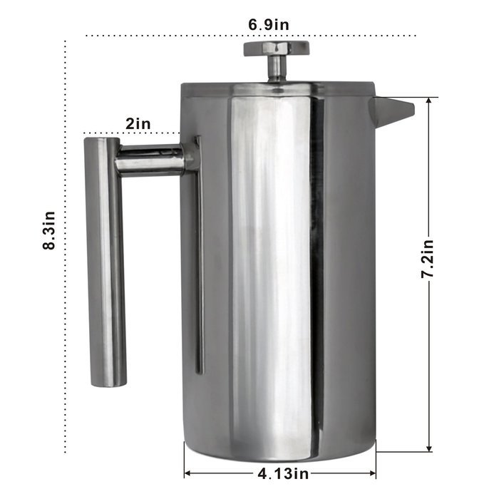 Generic Double Wall Stainless Steel French Coffee Press,2 Screen Filters, 1 Liter/34oz N5