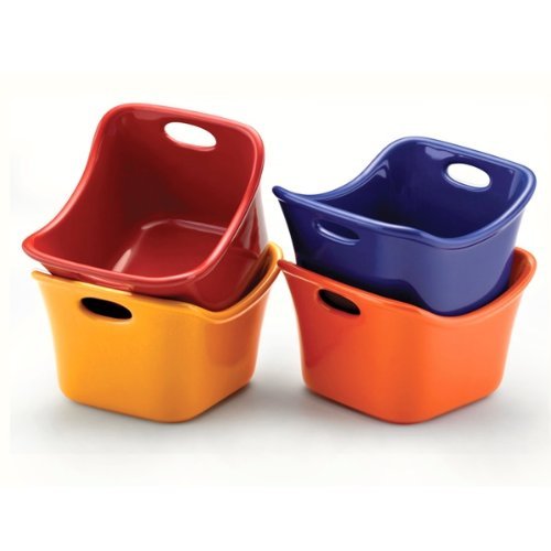 Rachael Ray Stoneware Set of 4 10-Oz. Ramekins Bubble and Brown Singles, Assorted