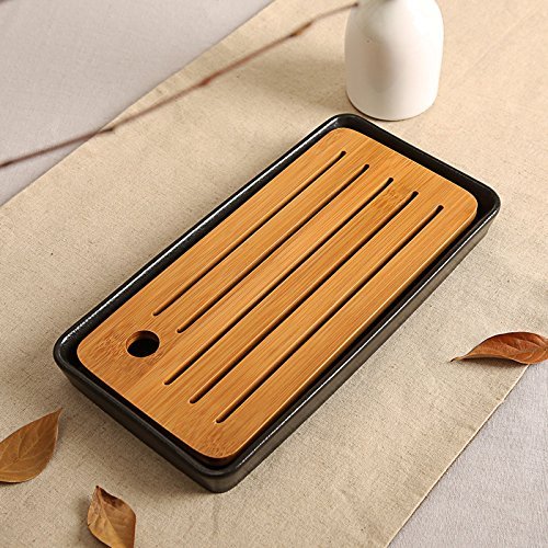 CCWY Water storage at home daily tea round Fang Gan tray Kung Fu bamboo ceramic tea set four small trays,Stoneware... N7