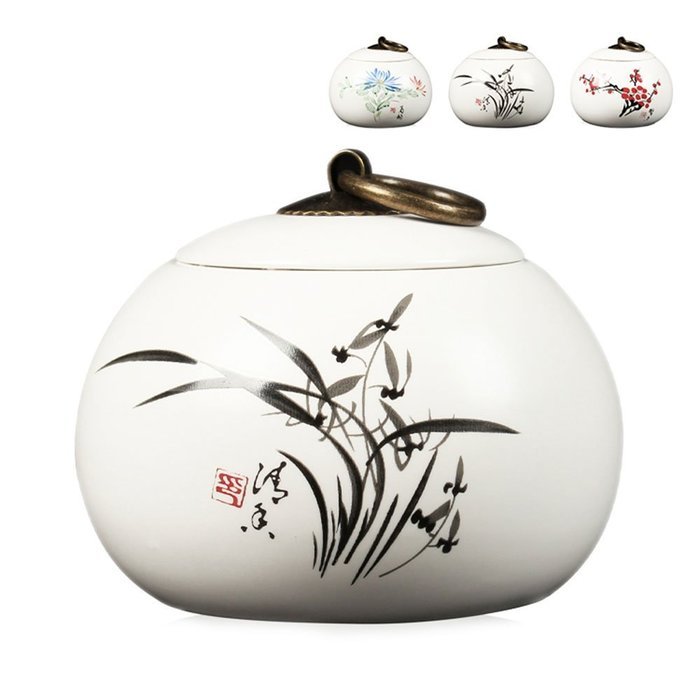 XDOBO Matte S Portable Ceramic Tea Tin Seal Pot Tea Storage Container Sealed Can Tea Accessories (Plum) N3