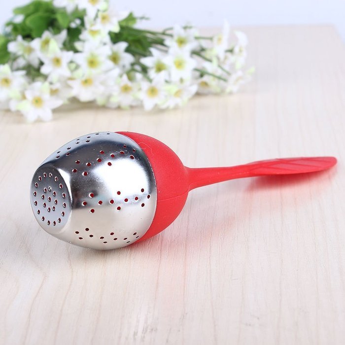 WICOO Silicone & Stainless Leaf Tea Strainer Teaspoon Infuser Ball Spice Filter (red) N6