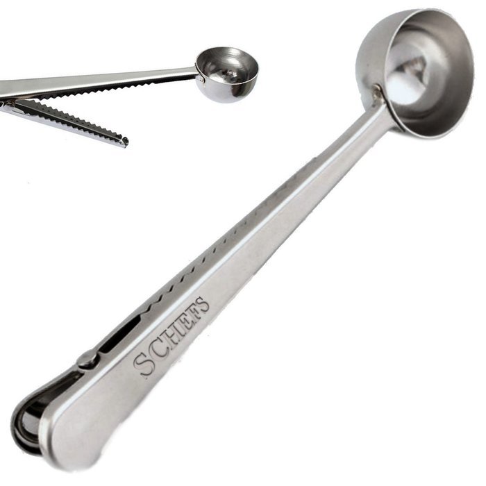 Schefs Premium Stainless Steel Coffee Scoop and Tea Scoop with Integrated Bag Clip N3