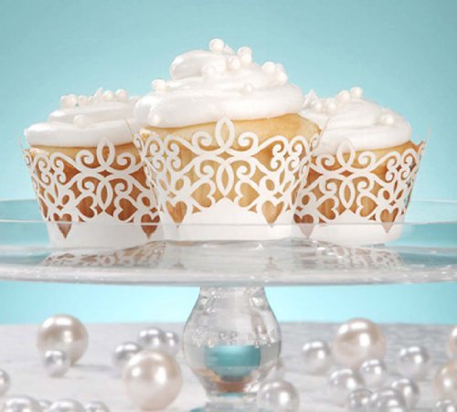 David Tutera 24 White Laser Cut White Paper Cupcake Wrappers Wedding