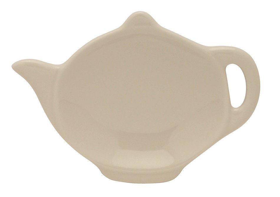 HIC Teapot-Shaped Tea Bag Holder and Resting Caddy, High-Fired Ceramic, Sage Green, 4.5-Inches