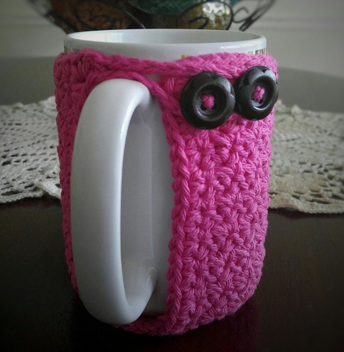 Cotton Coffee Cozy Hot Pink Cozy and Coaster in One N2