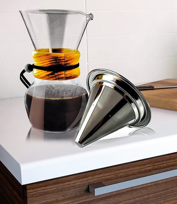 Pour Over Coffee Dripper, Glass Carafe & Stainless Steel Reusable Mesh Filter Fits All Chemex Makers 4 Cup Brewer... N6