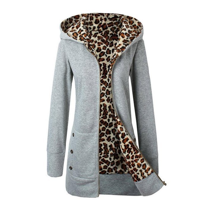 Coat,Morecome Women Plus Velvet Thickened Hooded Sweater Leopard Zipper Coat N18
