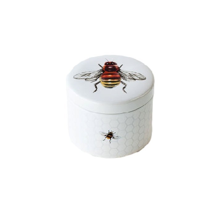 Honey Bee Design Tea Canister, Stoneware, 4.5 Inches, Holds Tea Bags or Loose Tea