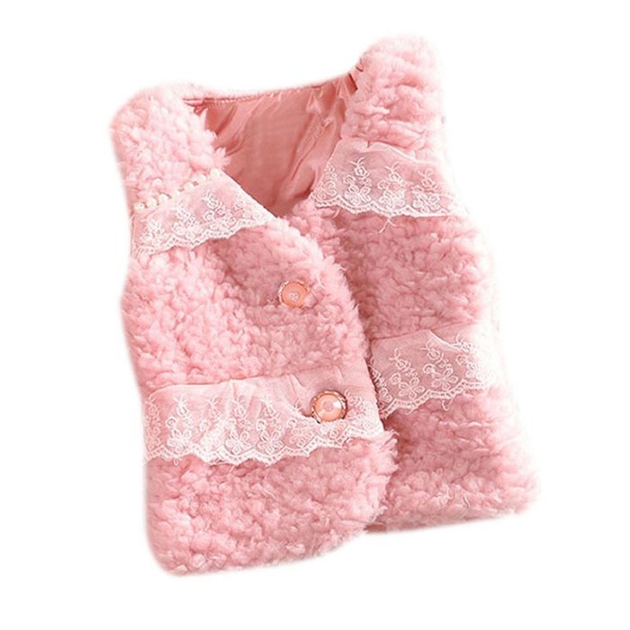 Laimeng,Kid Baby Infant Girls Lace Sweet Winter Waistcoat Thick Warm Tops Vest Clothes (100, Pink) N3