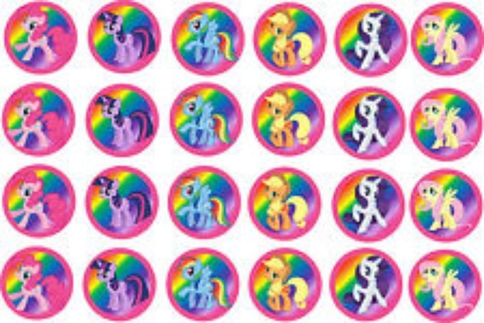 24 EDIBLE IMAGE- 24 MY LITTLE PONY RAINBOW BACKGROUND CUPCAKE TOPPERS