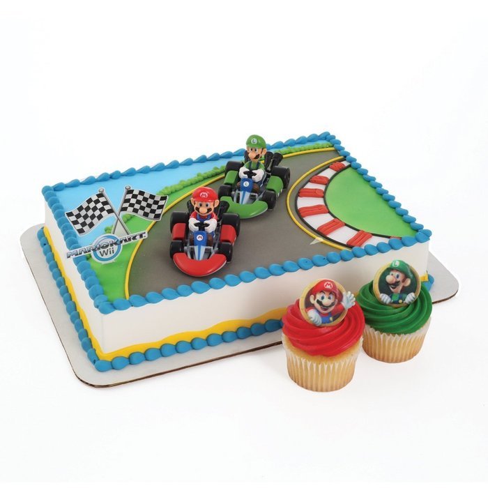 Super Mario Cake Topper and 24 Cupcake Topper Rings