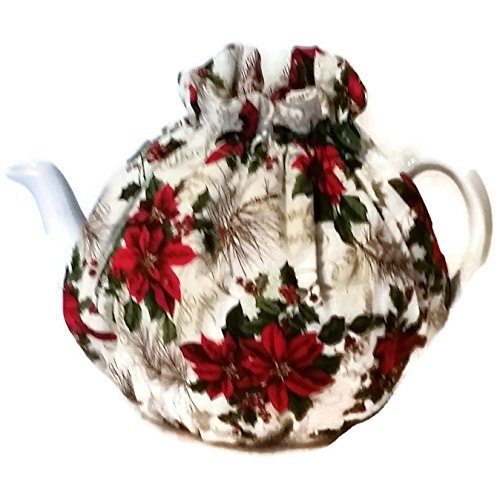 Teapot Cozy with Red poinsettias and pine boughs for 5-8 cup teapot #349