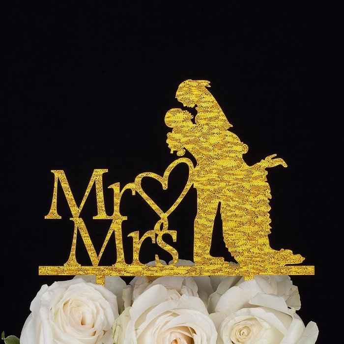 LOVENJOY with Gift Box Sparkling Mr and Mrs Monogram Bride Groom Silhouette Wedding Cake Topper (6-inch, Silver... N11