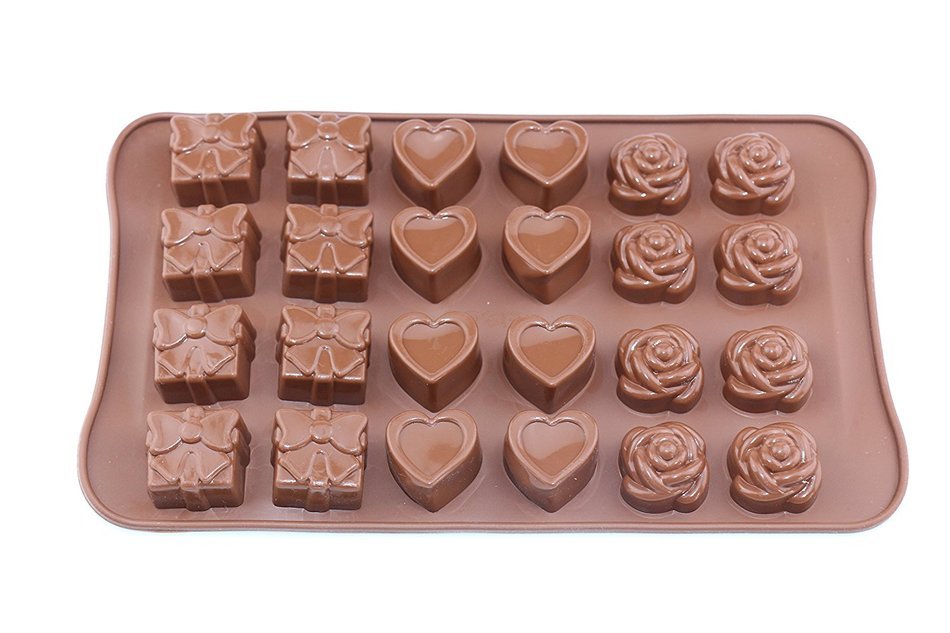 Silicone Candy Making Molds,Chocolate Mold Jelly Molds Ice Tray, Love/Gift Box/Flower Shape (1) N2