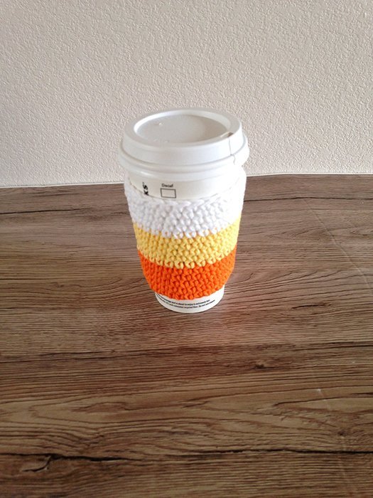 Crochet cup cozy, coffee cup sleeve, reusable coffee sleeve, coffee cup cozy in candy corn colors, orange, yellow... N3