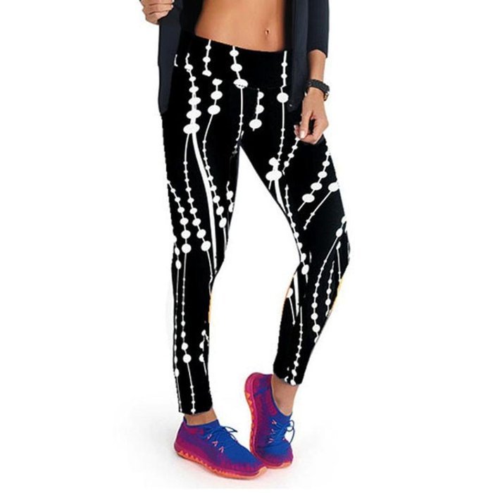 PHOTNO High Waist Fitness Yoga Sport Pants Printed Stretch Nine Points Leggings N8
