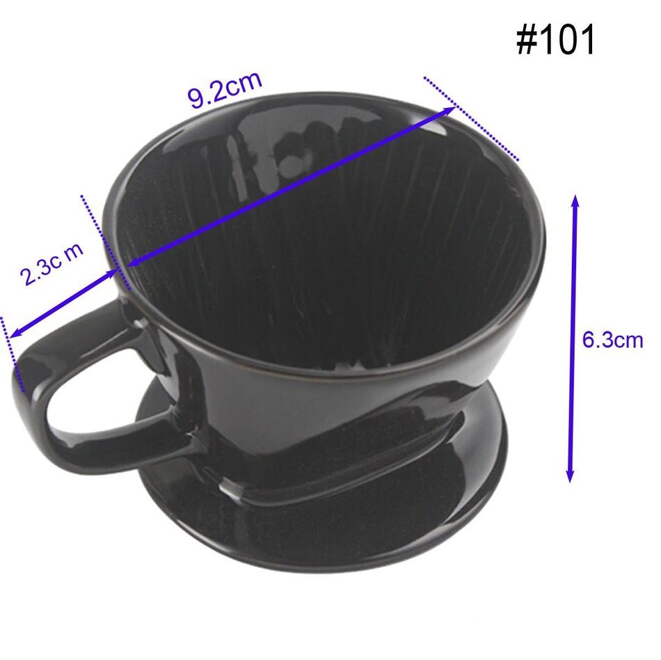 DOWONSOL Ceramic Porcelain black Coffee maker Dripper with 10pcs filters Sever Set Coffee Filter Cone (101+10pcs... N3