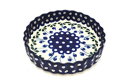 Polish Pottery Baker - Fluted Quiche - Small (7") - Bleeding Heart
