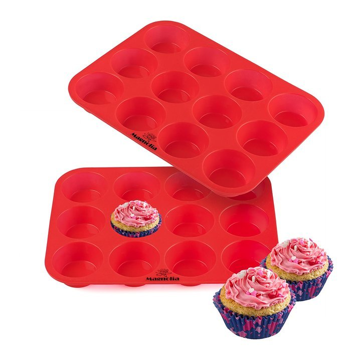 Silicone Cupcake And Muffin Pan, [TWO PACK], 2 x 12 cup reg size Cup Premium Cupcake Pan, Non Stick, BPA Free,...