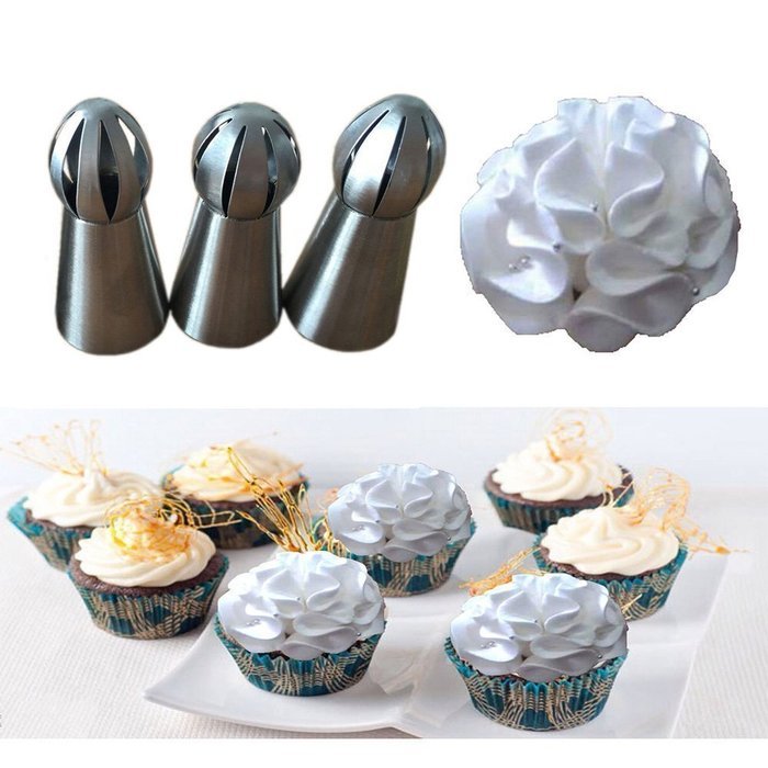 3PCS Icing Piping Tips Nozzles Kit Stainless Steel Sphere Ball Decorating Baking Tools Set for Cupcakes (New Design) N9