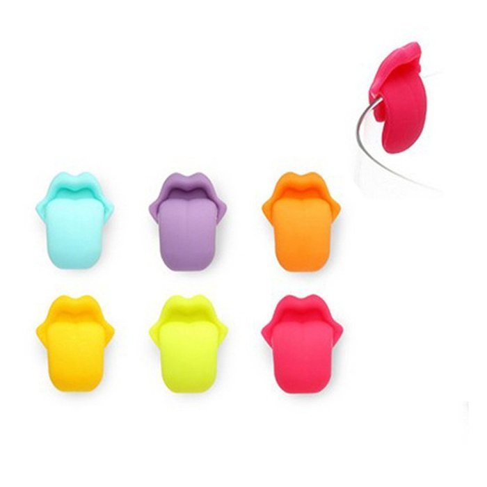 JXULE Silicone Mini Tongue Shape Tea Bag Holders Cup Mug Identify Markers( set of 6) N3