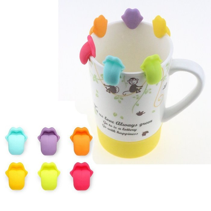 JXULE Silicone Mini Tongue Shape Tea Bag Holders Cup Mug Identify Markers( set of 6) N4